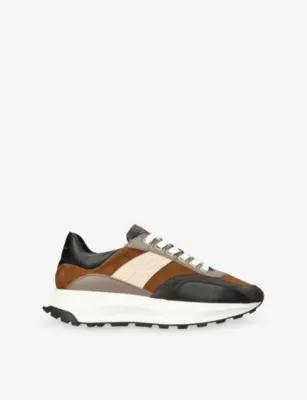KURT GEIGER LONDON Gaspar contrast-panel suede low-top trainers - EUR 41 / 7 UK MEN in BROWN – Mens | Trainers | Lace up trainers