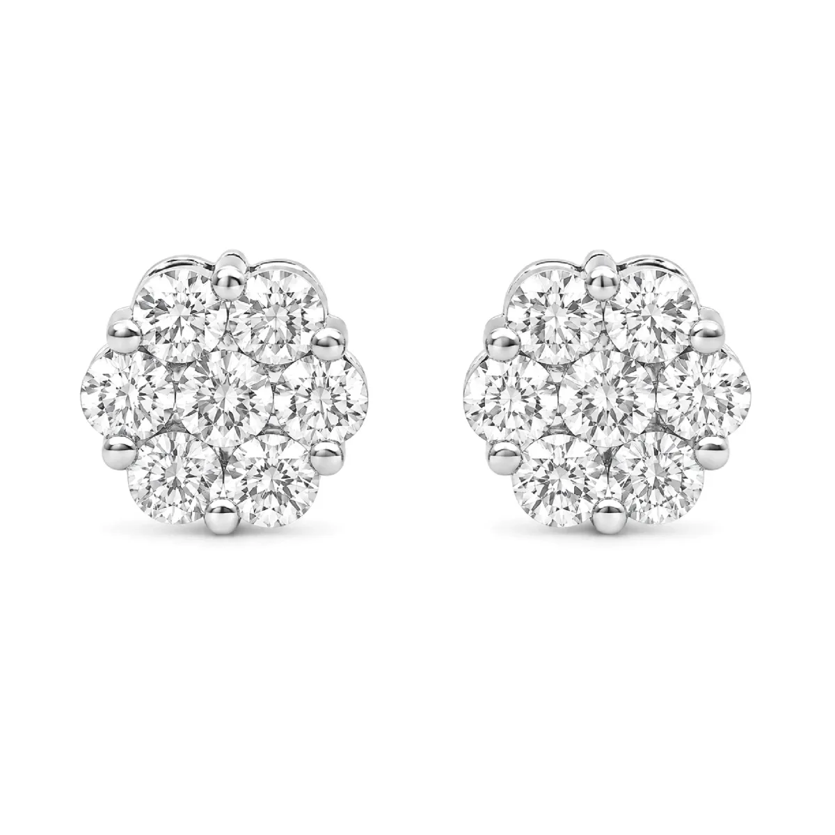 For Him Flower Diamond Studs in 2.00ctw / White Gold / Natural Diamond – Earring