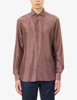 CORNELIANI Printed Long-Sleeve Silk Shirt - 15.75 detail 3