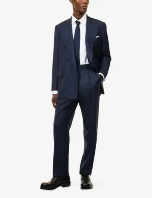 UMIT BENAN Pietro Relaxed Cotton-Silk Tailored Trousers in Hb Navy, additional product view 2