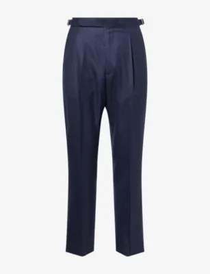 UMIT BENAN Pietro Relaxed Cotton-Silk Tailored Trousers in Hb Navy – Mens | Trousers & shorts | Formal