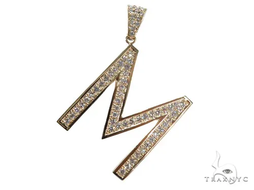 RINA - For Him CUSTOM Prong Diamond Initial 'M' Pendant 40774 in Rose Gold – Pendant