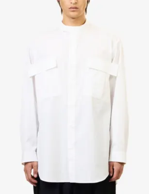 YOHJI YAMAMOTO Flap-Pocket Relaxed-Fit Cotton Shirt in WHITE, additional product view 3