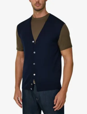 BOGGI MILANO Buttoned V-Neck Merino Wool Vest detail 3