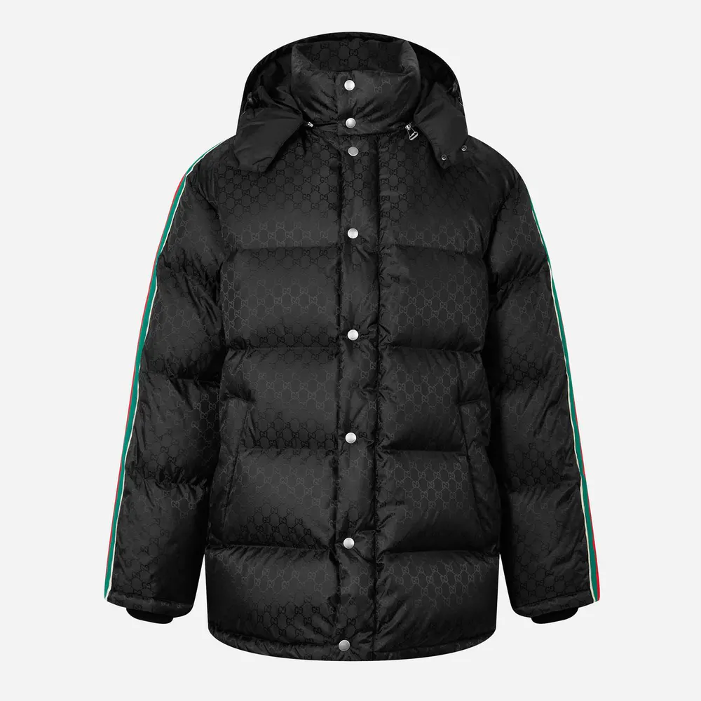Gucci Men's GG Nylon Jacquard Web Long Sleeve Short Puffer Jacket