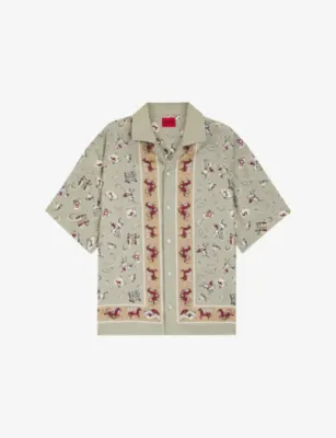 HUGO Horse-Print Oversized-Fit Woven Shirt