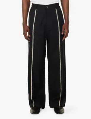 KARTIK RESEARCH Rabari Sultan Embroidered Cotton Trousers in BLACK ECRU, additional product view 3