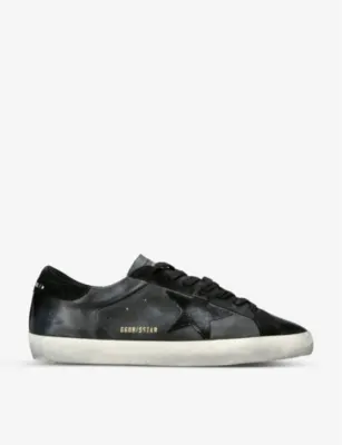 GOLDEN GOOSE Super-star logo-embossed leather and suede trainers - EUR 43 / 9 UK MEN in BLACK – Mens | Trainers | Lace up trainers