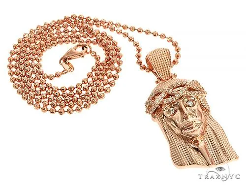 RINA - For Him FACTORY Jesus Piece Moon Cut Chain Set 64410 in Rose Gold / 18 Inches – Pendant