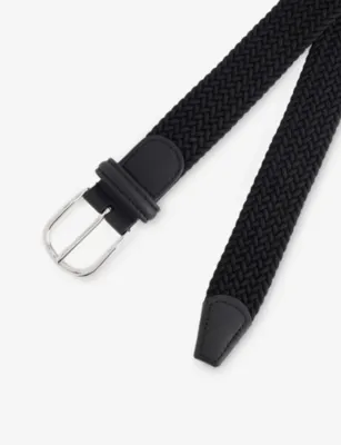 ANDERSONS Woven elastic and leather belt - 34 detail 2