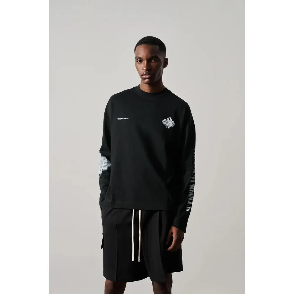 The Couture Club Men's Blurred Cotton Oversized-Fit Long-Sleeve T-Shirt detail 3