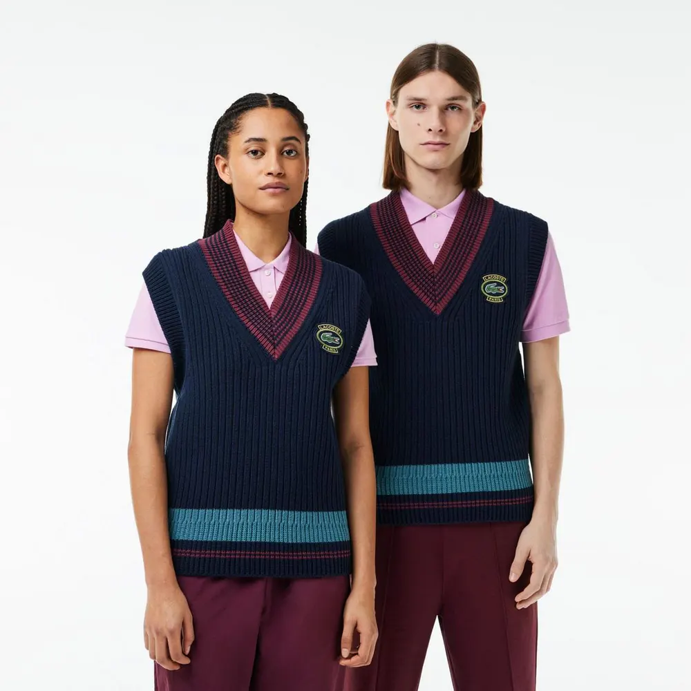 Lacoste Heavy Cotton Badge Accent Tennis Sweater in Navy – Clothing