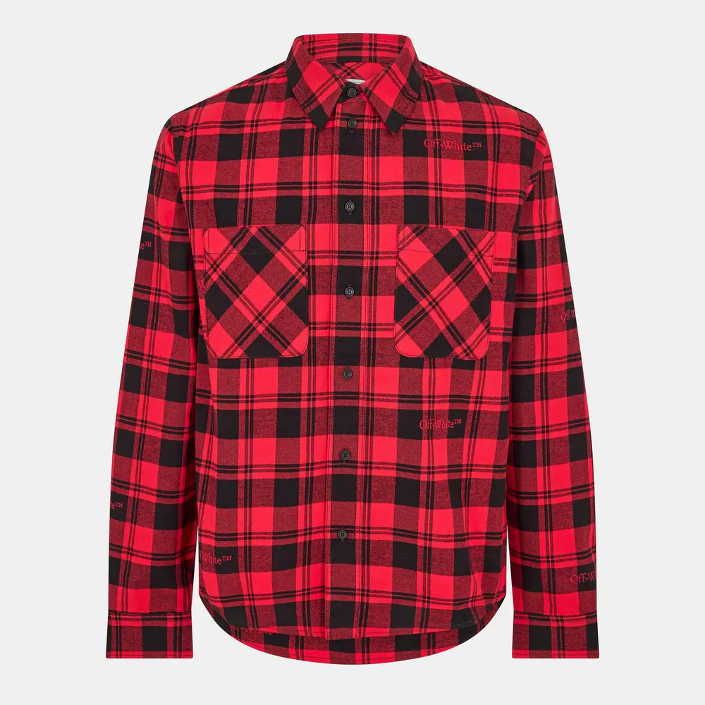 Off White Men's Check Plaid Cotton Long Sleeve Shirt