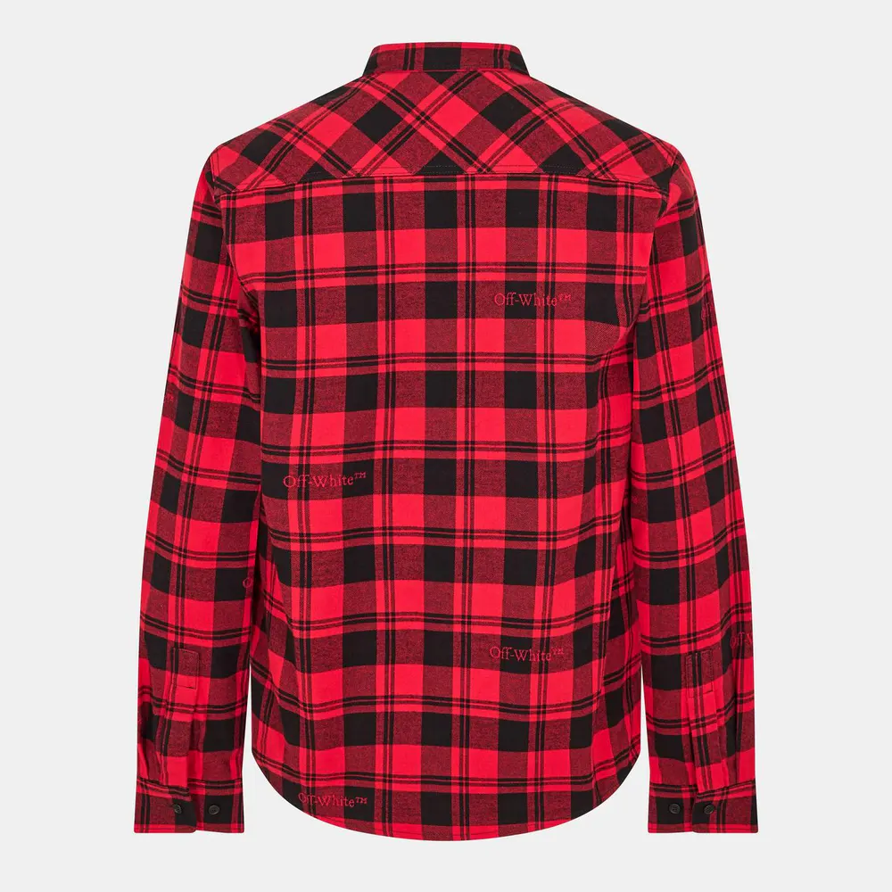 Off White Men's Check Plaid Cotton Long Sleeve Shirt detail 2