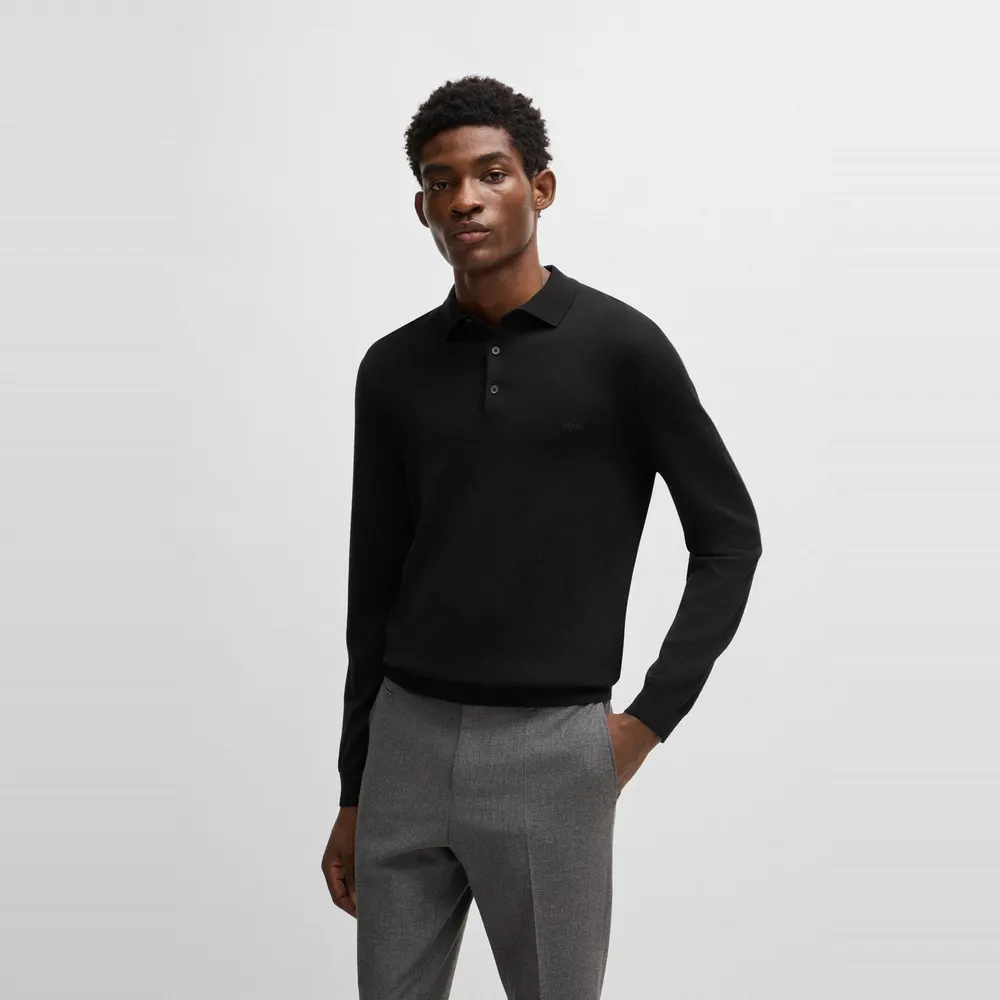 Boss Men's Bono Black Knitted Crew Neck Jumpers detail 2