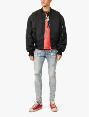 PURPLE BRAND P001 Paint blowout low-rise slim-fit stretch-denim jeans detail 2