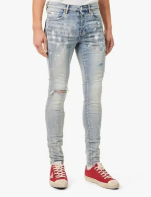 PURPLE BRAND P001 Paint blowout low-rise slim-fit stretch-denim jeans detail 3