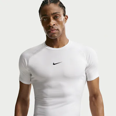 Nike Pro Men's Dri-FIT Tight Short-Sleeve Fitness Top - White/Black