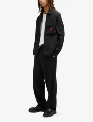 HUGO Brand-patch flap-pocket cotton-blend overshirt detail 2