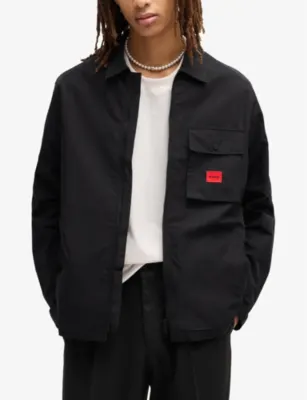 HUGO Brand-patch flap-pocket cotton-blend overshirt detail 3