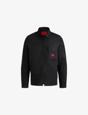 HUGO Brand-patch flap-pocket cotton-blend overshirt