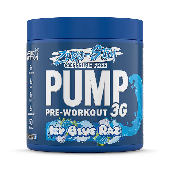 Applied Nutrition Caffeine Free Pump 3G Pre Workout Icy Blue Raz 375g