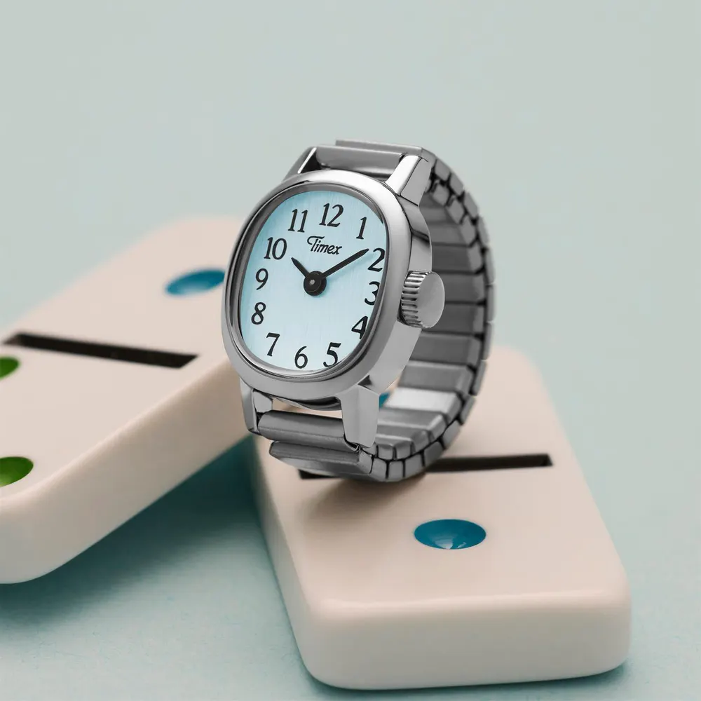 Timex Cavatina Ring Quartz Analogue Watch in Silver/Blue, additional product view 3