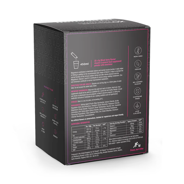 XO Fitness Hydration Sachets - 28 Pack - Mixed Berry detail 2
