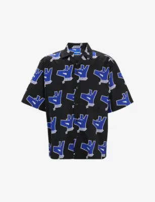 HUGO Logo-print relaxed-fit short-sleeve cotton shirt - OPEN BLUE