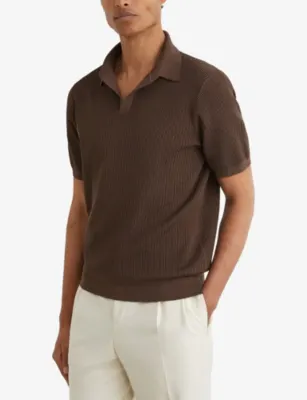 REISS Sailor Ribbed Open-Collar Stretch-Knit Polo detail 3