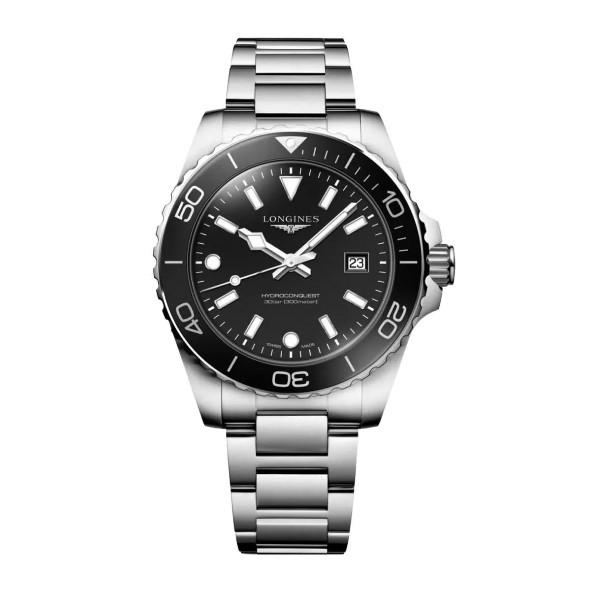 Longines HydroConquest Quartz 42mm Mens Watch Black