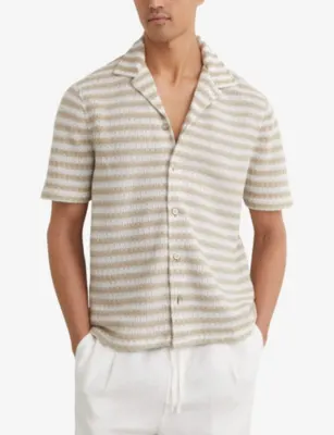 REISS Island Striped Crochet Cotton-Blend Shirt detail 3