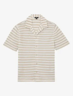 REISS Island Striped Crochet Cotton-Blend Shirt