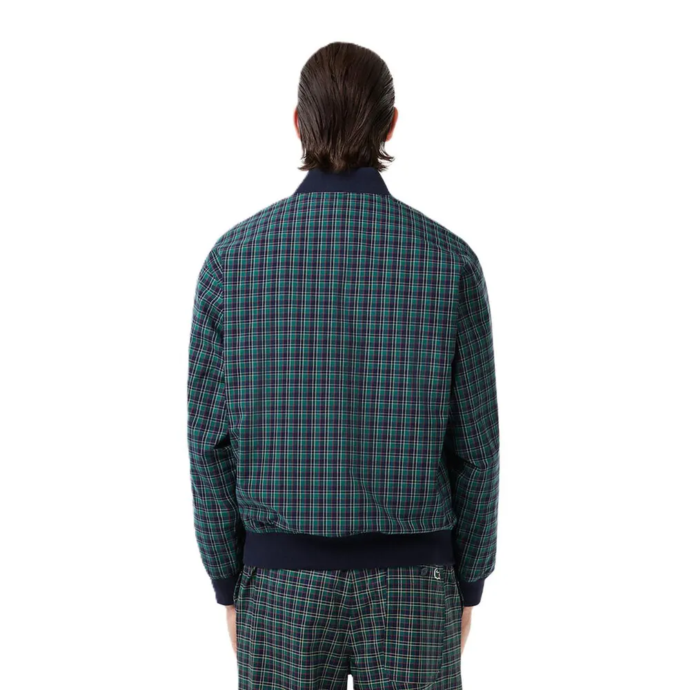 Lacoste Men's Checked Harrington Merino Wool Long Sleeve Bomber Jacket detail 2