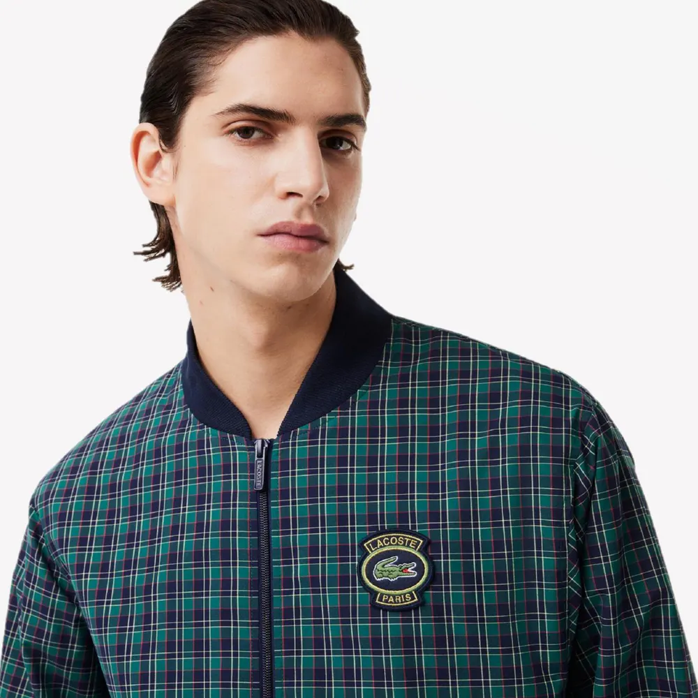 Lacoste Men's Checked Harrington Merino Wool Long Sleeve Bomber Jacket detail 3