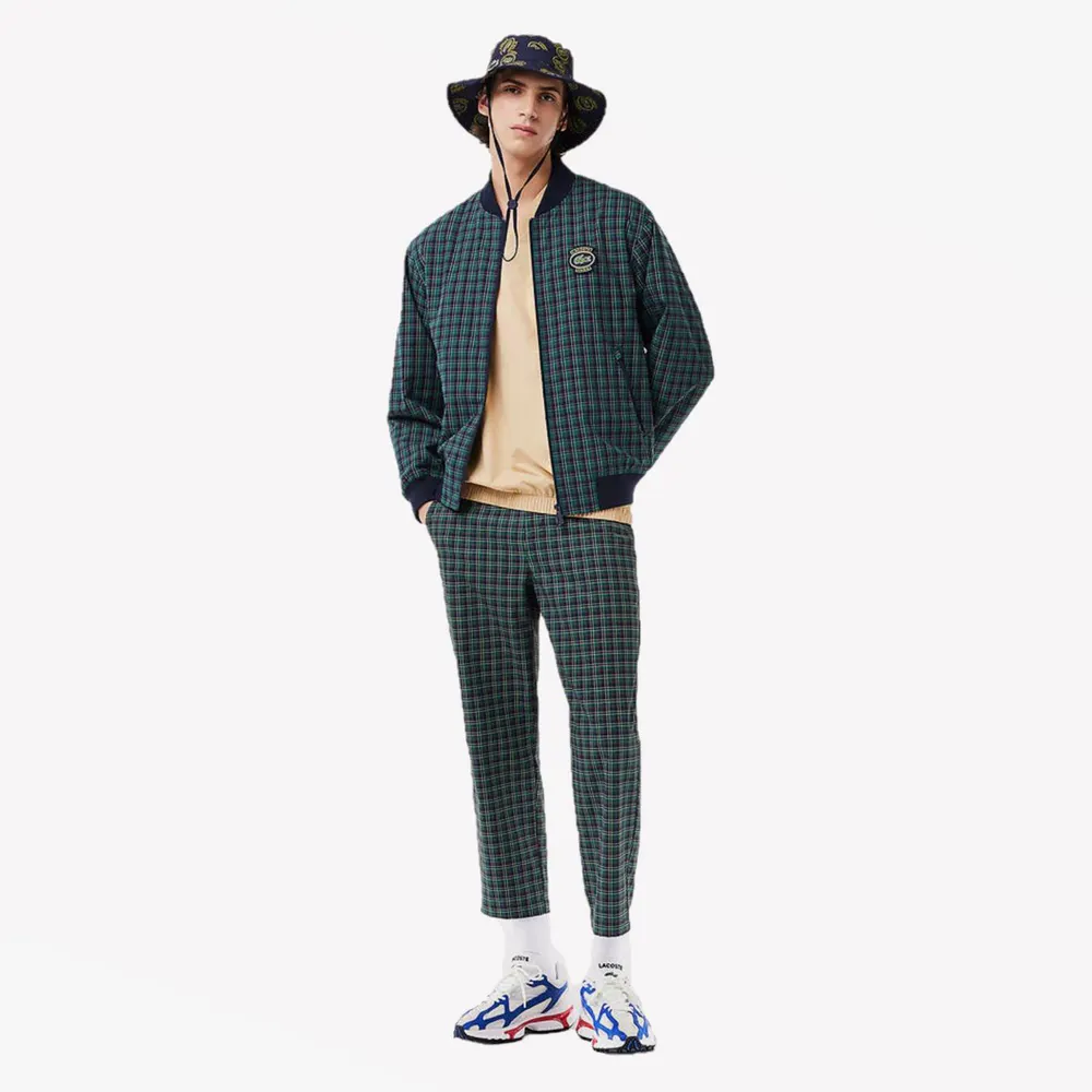 Lacoste Men's Checked Harrington Merino Wool Long Sleeve Bomber Jacket