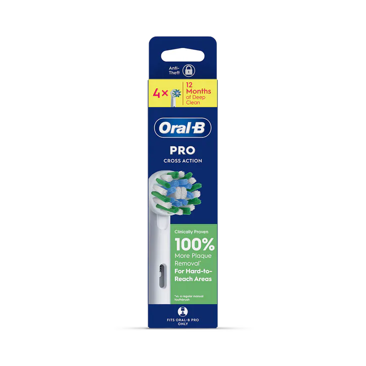 ORAL-B Pro Cross Action Black Toothbrush Heads, 4 Counts
