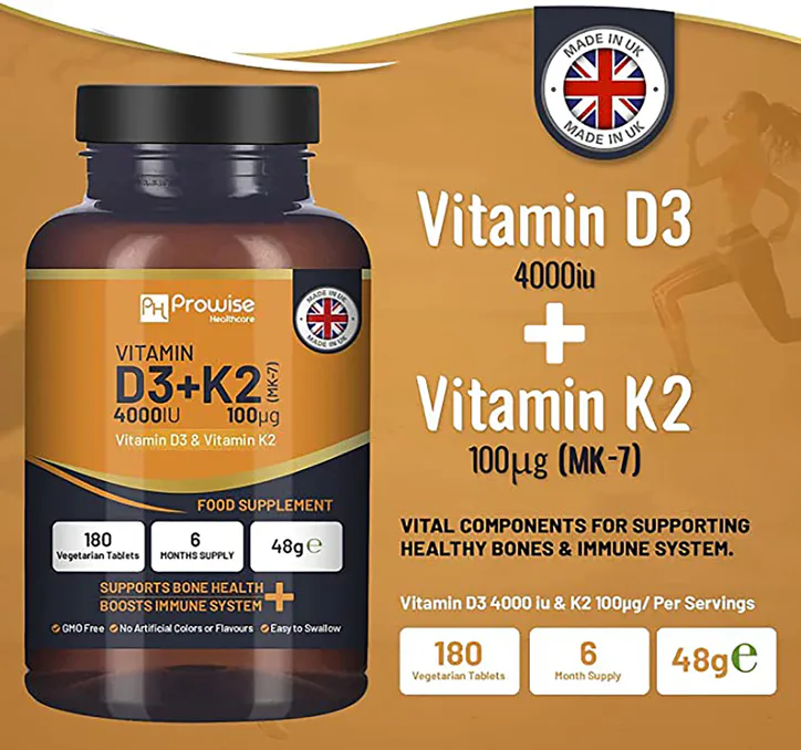 Prowise Healthcare Vitamin D3 4000IU & K2 MK7 100µg Vegetarian Tablets I 180 ( 6 Months Supply) detail 3