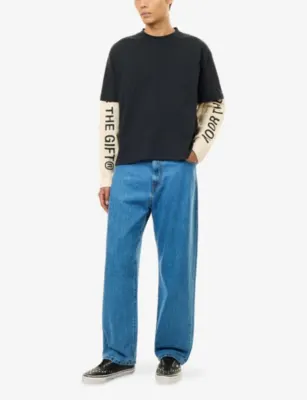 HONOR THE GIFT Honor Waffle Double-Sleeve Cotton Top in BLACK, additional product view 2