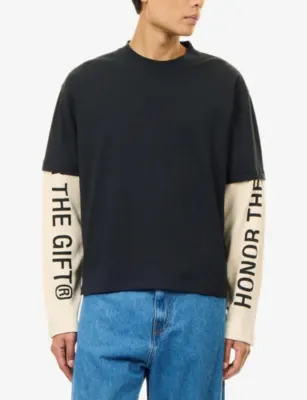 HONOR THE GIFT Honor Waffle Double-Sleeve Cotton Top in BLACK, additional product view 3