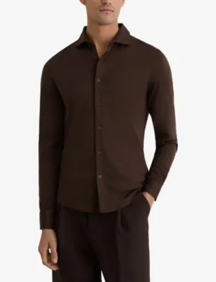 REISS Duke Cutaway-Collar Cotton-Jersey Shirt detail 3