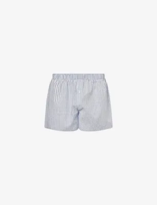 HANRO Fancy Relaxed-Fit Cotton Boxer Shorts - Light Grey Stripe detail 3