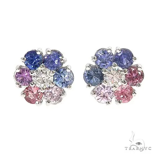 PIA - For Him GEMSTONES Large Pink&Blue Sapphire Diamond Flower Earrings 66859 in Rose – Earrings