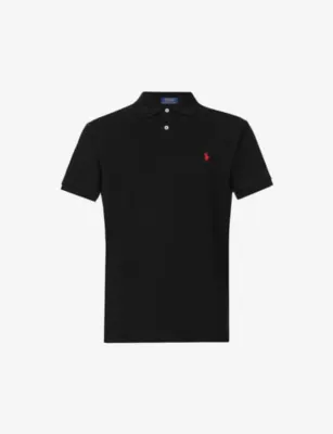 POLO RALPH LAUREN Short-sleeved logo-embroidered custom-fit cotton-piqué polo shirt - POLO BLACK