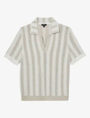 REISS Globe Crochet Stripe Cotton-Blend Polo Shirt