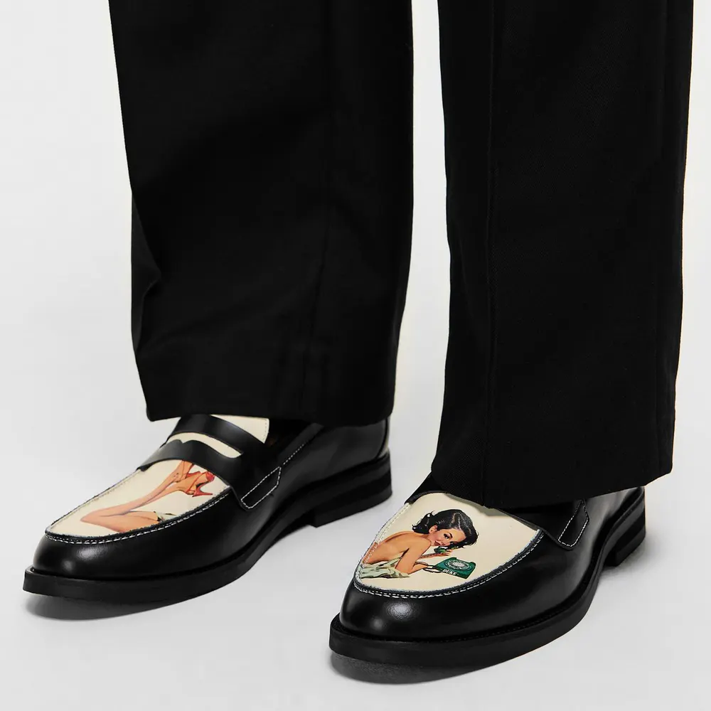 Duke and Dexter Men's Pin Up Penny Loafers in Black/White, additional product view 3