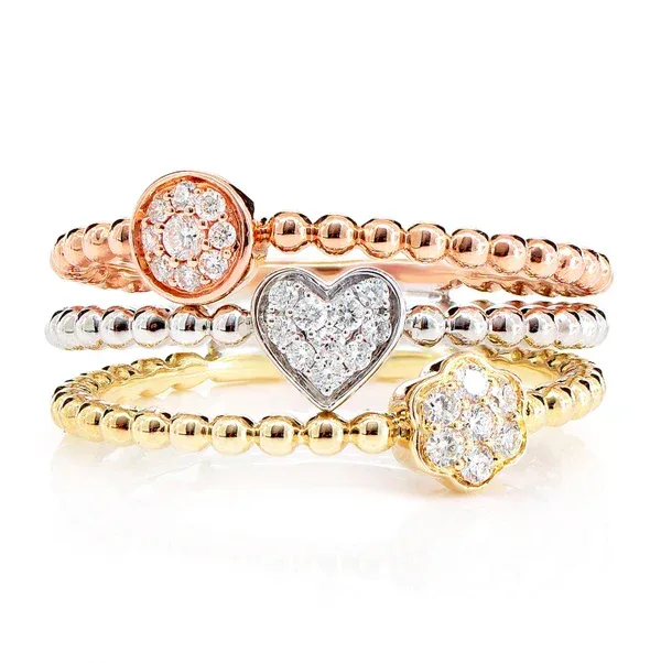 For Him Beaded Three Row Geometric Diamond Ring in Tri-Tone Gold / Lab Grown Diamond – Ring