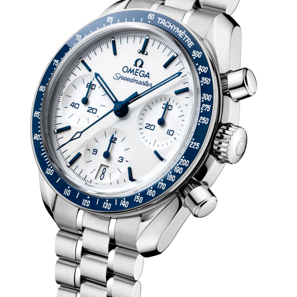 Omega Speedmaster 38mm White Dial Navy Bezel Watch in White, additional product view 2