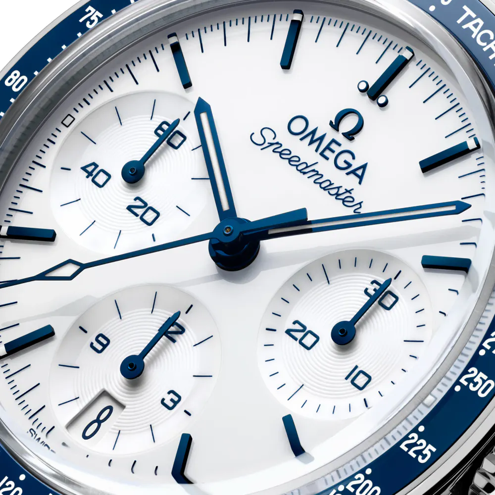 Omega Speedmaster 38mm White Dial Navy Bezel Watch in White, additional product view 3