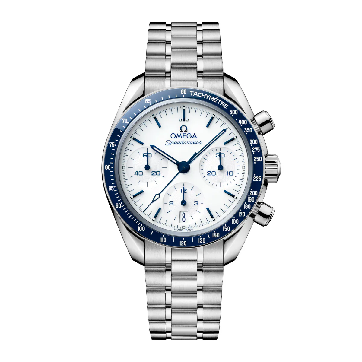 Omega Speedmaster 38mm White Dial Navy Bezel Watch